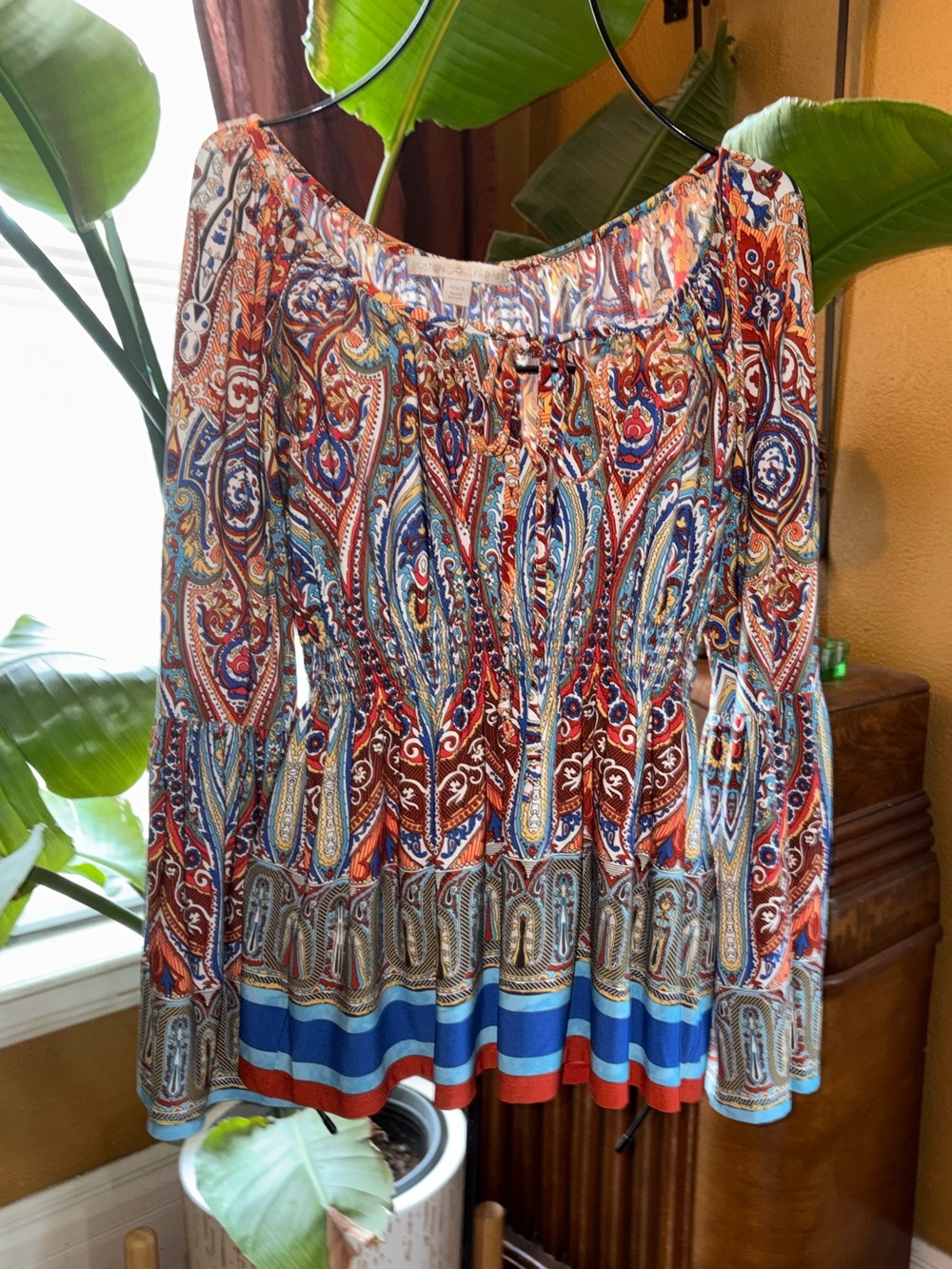 Boston Proper Multicolor Paisley Off-Shoulder Peasant Tunic